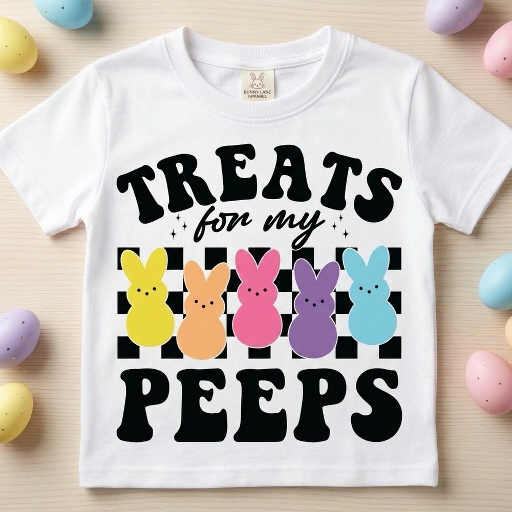 Gildan White Tee with Colorful Bunny Graphic